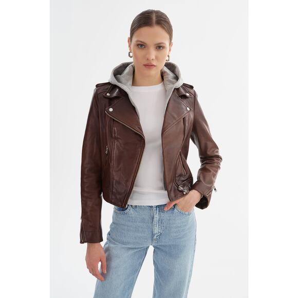 Lamarque Jackets & Blazers - LAMARQUE HOLY Leather Biker Jacket with Removable Hood